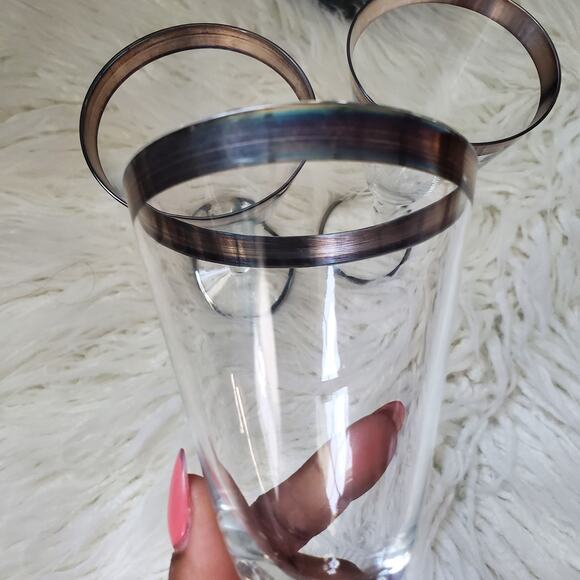 Hawkes Crystal Goblet Wine Glass Sterling Band Rimmed Signed Art Deco Set of 2 - Picture 4 of 12